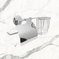 Держатель для туалетной бумаги Delphinium с крышкой и корзиной для освежителя металл хром (102060) - фото 2