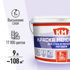 Краска моющаяся КМ база С бесцветная 9 л - фото 3