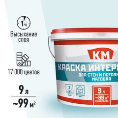 Краска интерьерная КМ база А белая 9 л - фото 2