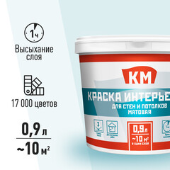 Краска интерьерная КМ база С бесцветная 0,9 л - фото 2