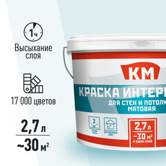 Краска интерьерная КМ база С бесцветная 2,7 л - фото 2