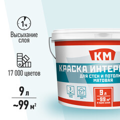 Краска интерьерная КМ база С бесцветная 9 л - фото 2