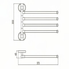 Полотенцедержатель РМС А10 222 мм четверной поворотный на шуруп нержавеющая сталь хром (A1026) - фото 2