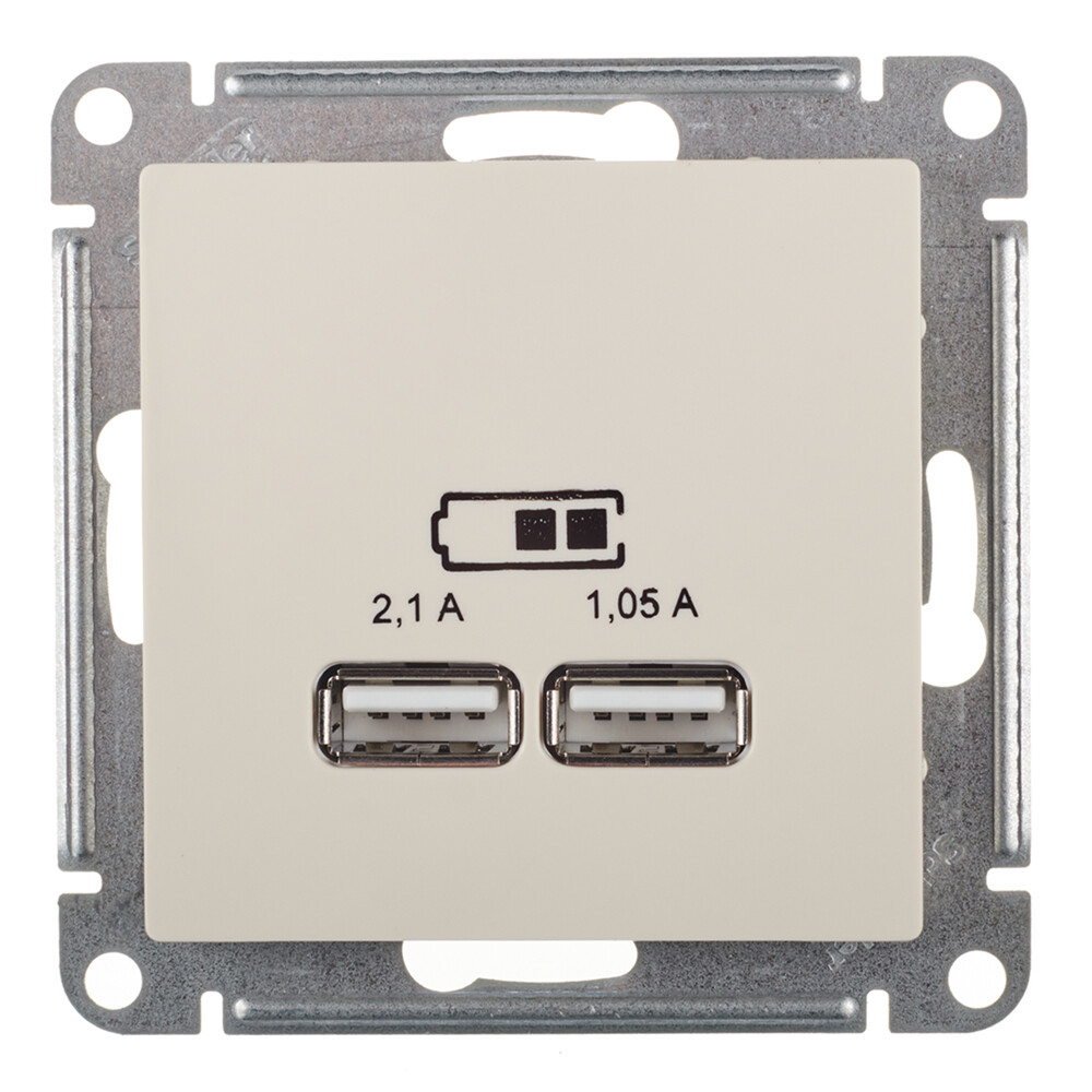Изображение товара Встраиваемая USB-розетка Systeme Electric AtlasDesign, бежевый цвет, 2USB-A, IP20