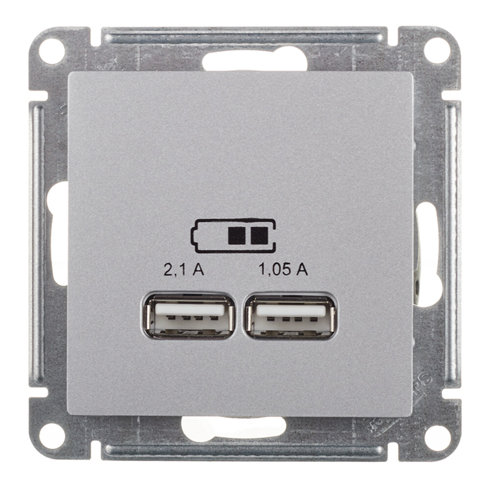 Изображение товара Встраиваемая алюминиевая розетка с USB и скрытой установкой Systeme Electric AtlasDesign