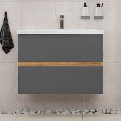 Комплект тумба с раковиной Sanstar Graffa 80 см подвесная дуб вотан/графит софт (453.1-1.4.1.ККОМ) - фото 7