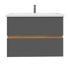 Комплект тумба с раковиной Sanstar Graffa 80 см подвесная дуб вотан/графит софт (453.1-1.4.1.ККОМ) - фото 1