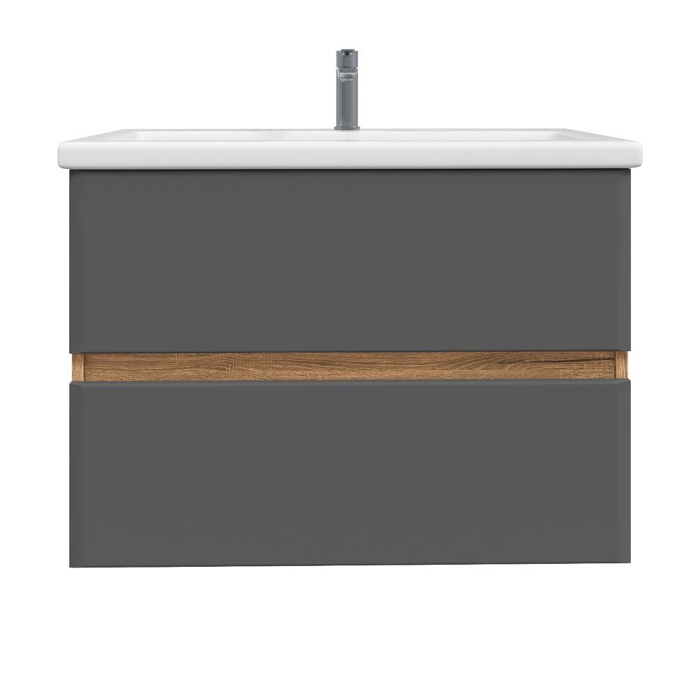 Изображение товара Комплект тумба с раковиной Sanstar Graffa 70 см подвесная дуб вотан графит