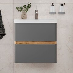 Комплект тумба с раковиной Sanstar Graffa 60 см подвесная дуб вотан/графит софт (451.1-1.4.1.КФОС) - фото 9