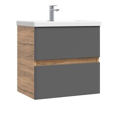 Комплект тумба с раковиной Sanstar Graffa 60 см подвесная дуб вотан/графит софт (451.1-1.4.1.КФОС) - фото 5