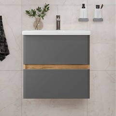 Комплект тумба с раковиной Sanstar Graffa 50 см подвесная дуб вотан/графит софт (450.1-1.4.1.ККОМ) - фото 9