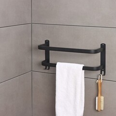 Полотенцедержатель 380 мм двойной на шуруп металл черный (9543875) - фото 6