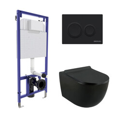 Изображение товара Комплект инсталляции Berges Balance с унитазом Lavelly Classic Black с кнопкой черной и сиденьем дюропласт микролифт быстросъем