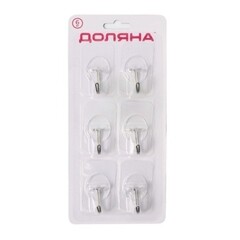 Крючок для ванной Доляна Классика одинарный самоклеящийся металл/пластик прозрачный (6 шт.) (7089053) - фото 2