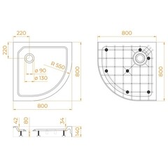 Поддон RGW SMC-R-C стеклопластик 80х80х14 см полукруг белый средний (12350488-01) - фото 5