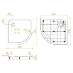 Поддон RGW SMC-R-C стеклопластик 90х90х14 см полукруг белый средний (12350499-01) - фото 3
