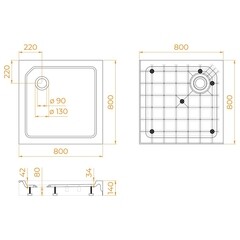 Поддон RGW SMC-C стеклопластик 80х80х14 см квадрат белый средний (12350188-01) - фото 3