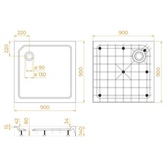 Поддон RGW SMC-C стеклопластик 90х90х14 см квадрат белый средний (12350199-01) - фото 2
