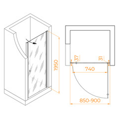 Душевая дверь Dolphin TN-03B стекло прозрачное 90х195 см профиль черный 6 мм распашная (54930309-14) - фото 6