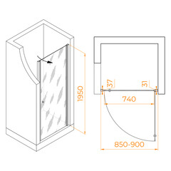 Душевая дверь Dolphin TN-03 стекло прозрачное 90х195 см профиль хром 6 мм распашная (54930309-11) - фото 9