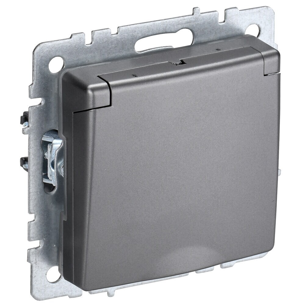 

Розетка IEK Brite РСбш10-3-44-БрС встраиваемая сталь со шторками с крышкой (BR-R16-16-44-K46)
