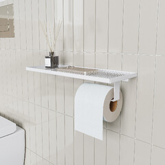 Держатель для туалетной бумаги Unit с полкой металл белый (74104564) - фото 5