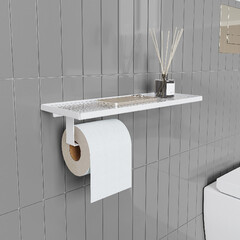 Держатель для туалетной бумаги Unit с полкой металл белый (74104564) - фото 4