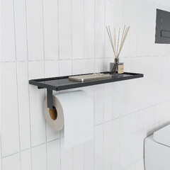 Держатель для туалетной бумаги Unit с полкой металл черный (74104563) - фото 4