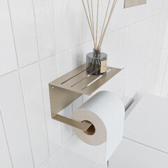 Держатель для туалетной бумаги Unit с полкой металл золото (74104559) - фото 4