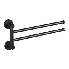 Изображение товара Полотенцедержатель Haiba HB8712 375 мм двойной поворотный на шуруп металл черный (550609)