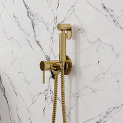 Смеситель с гигиеническим душем встраиваемый WasserKraft со скрытой частью в комплекте золото (A70738) - фото 3