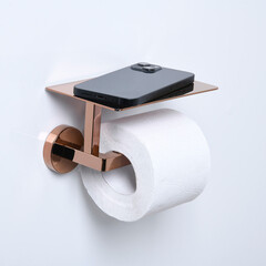 Держатель для туалетной бумаги WasserKraft с полкой металл золото (K-77725) - фото 5