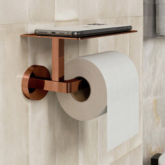 Держатель для туалетной бумаги WasserKraft с полкой металл золото (K-77725) - фото 3