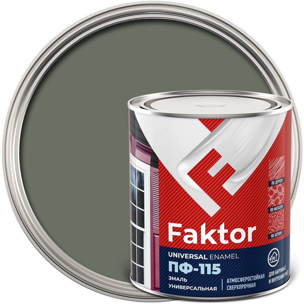 Изображение товара Эмаль ПФ-115 Faktor серая полуматовая 0,8 кг