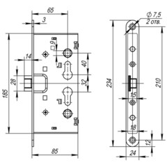 Замок врезной Fuaro AP.C-65.72-0433 FL-0433 для противопожарной двери под цилиндр никель - фото 2