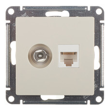 Розетка телевизионная/ компьютерная Systeme Electric AtlasDesign встраиваемая бежевая TV/ RJ45 (ATN000289)