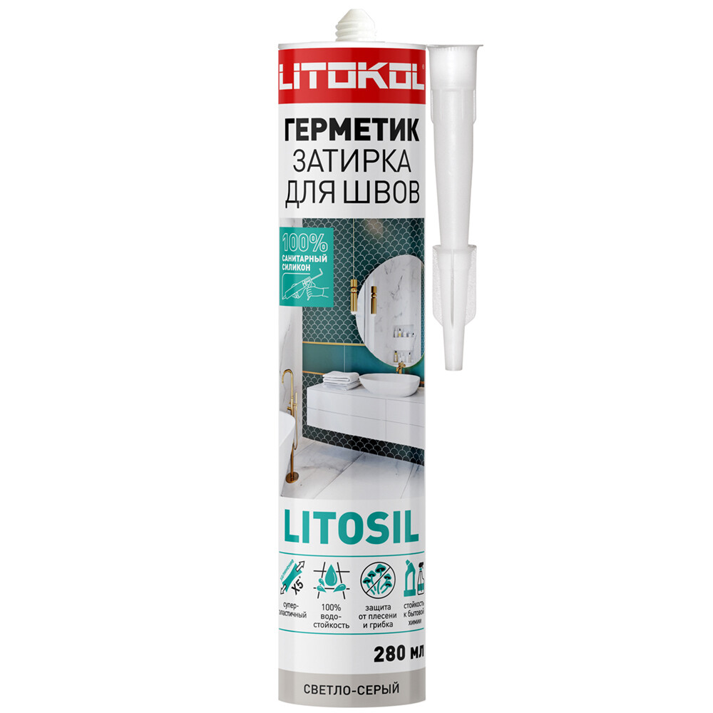 

Герметик силиконовый затирка Litokol Litosil светло-серый 280 мл