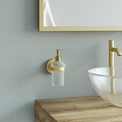 Дозатор для мыла Zenfort 23583 с держателем стекло матовый/металл золото (102048) - фото 2