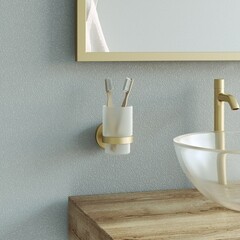 Стакан для ванной Zenfort 23584 с держателем стекло матовый/металл золото (102055) - фото 2