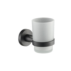 Изображение товара Стакан для ванной Zenfort 20584 с держателем стекло матовый/металл черный (102042)