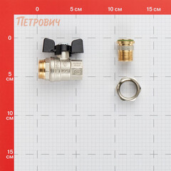 Кран шаровой латунный Bugatti 1/2 ВР(г) х 1/2 НР(ш) бабочка с полусгоном прямой (3220088) - фото 2