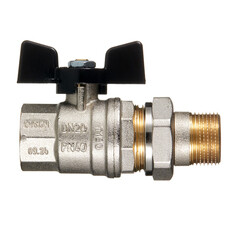 Кран шаровой латунный Bugatti 3/4 ВР(г) х 3/4 НР(ш) бабочка с полусгоном прямой (3220089) - фото 4