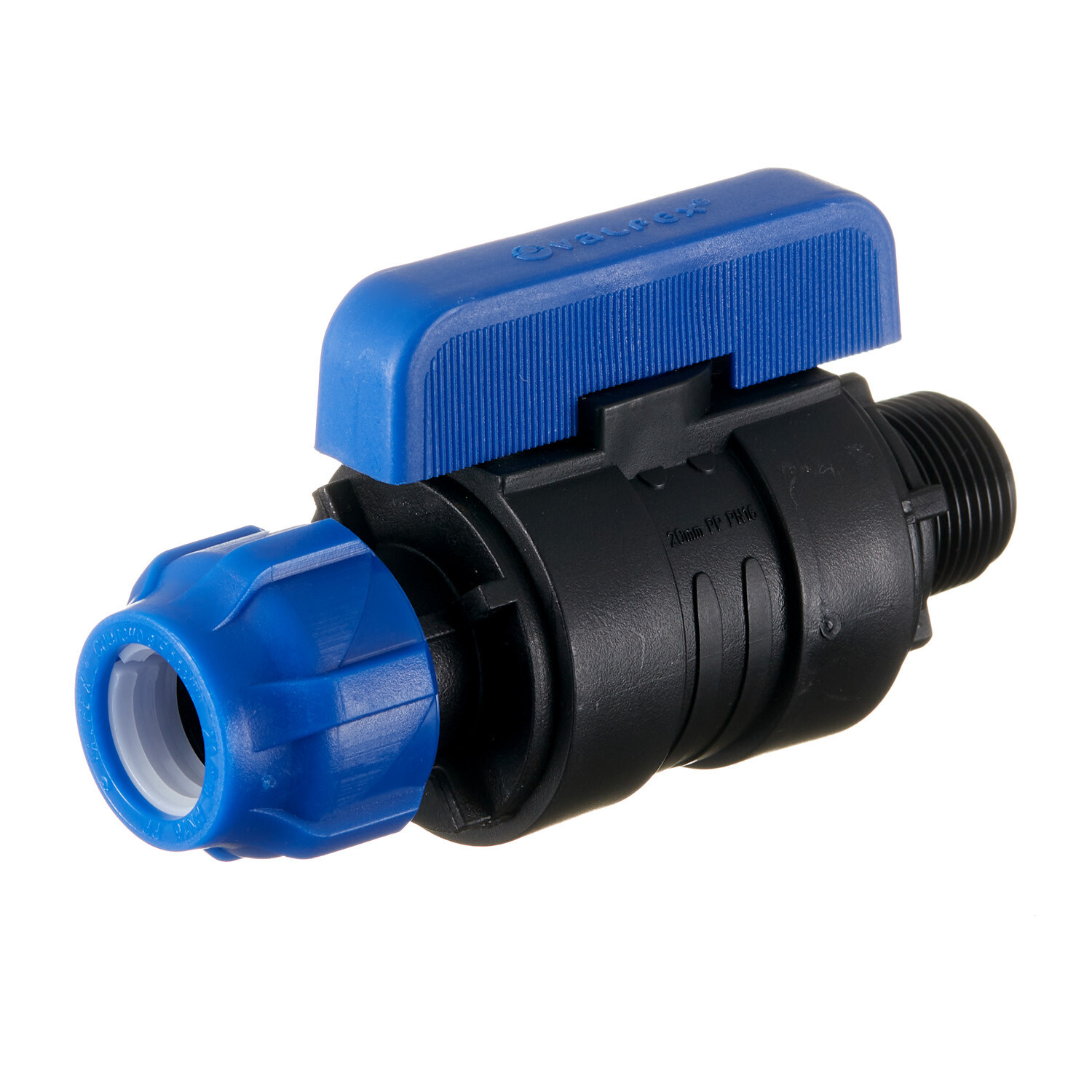 Кран шаровой ПНД Valfex компрессионный переходной 20х3/4 НР(ш)