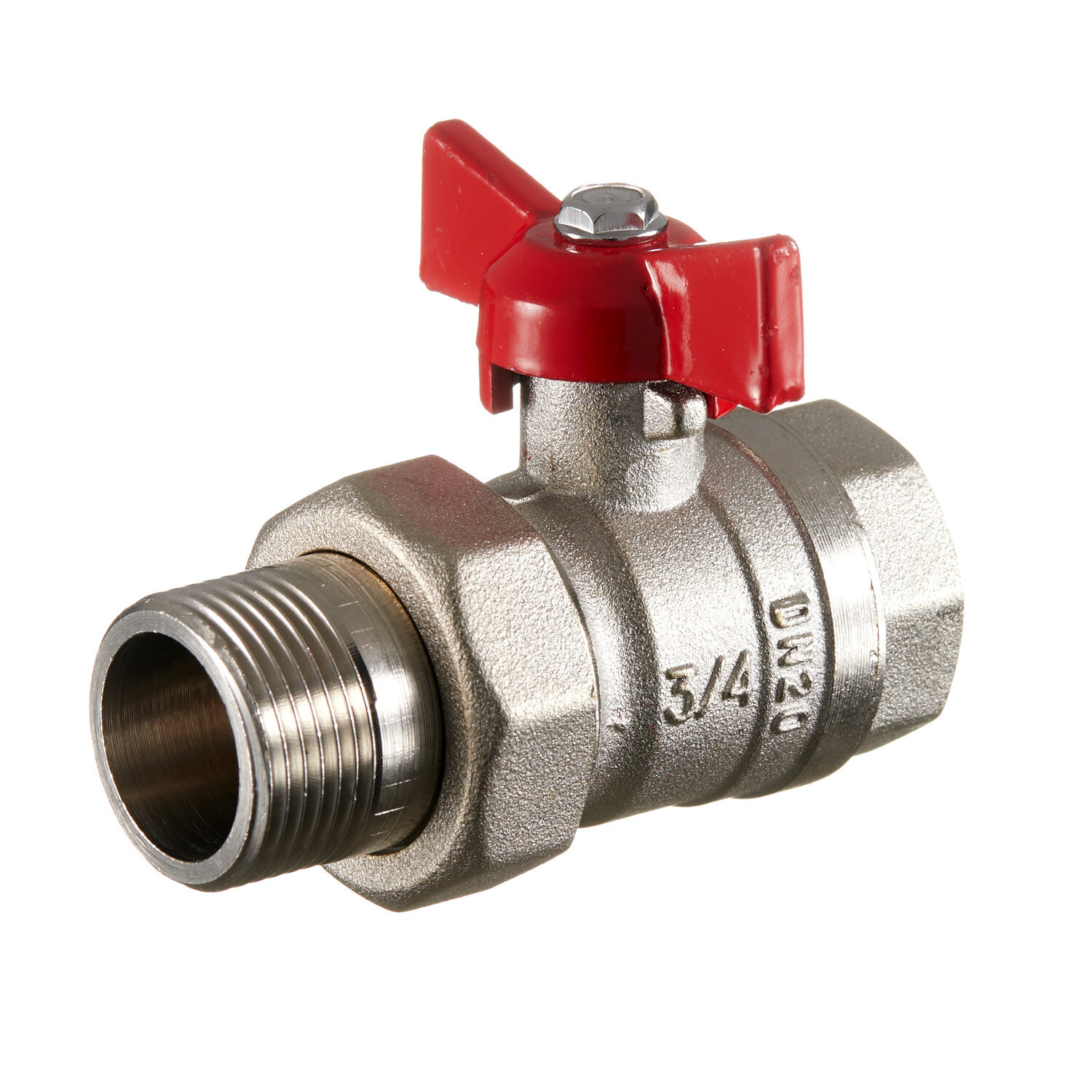 Изображение товара Кран шаровой латунный Valtec 3/4 ВР(г) х 3/4 НР(ш) полнопроходной бабочка с полусгоном прямой (VT.127.N.05)
