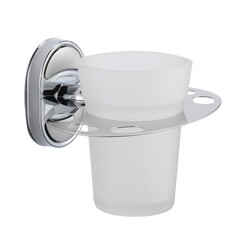 Изображение товара Стакан для ванной РМС с держателем стекло матовый/металл белый (A6020-1)