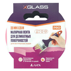 Лента малярная X-Glass для деликатных поверхностей розовая 25 мм 25 м (160470)