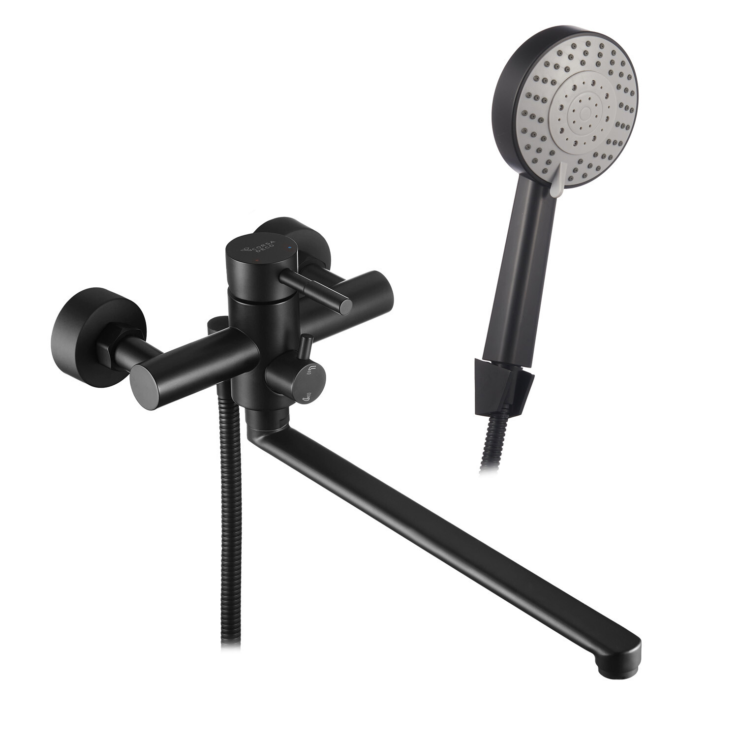 

Смеситель для ванны Сorsa Deco AS черный однорычажный с длинным изливом с лейкой (FBTAS3B)