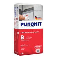 Клей для плитки/ керамогранита/ клинкера Plitonit В усиленный армирующими волокнами серый класс C1 T 25 кг
