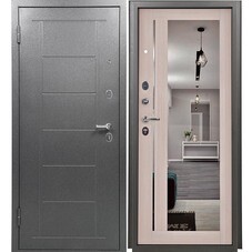 Дверь входная Промет Титан левая букле графит - беленый дуб с зеркалом 960х2050 мм