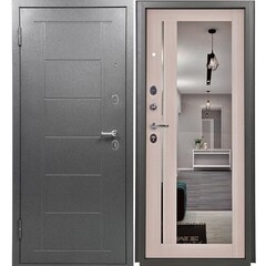 Изображение товара Дверь входная Промет Титан левая букле графит - беленый дуб с зеркалом 960х2050 мм